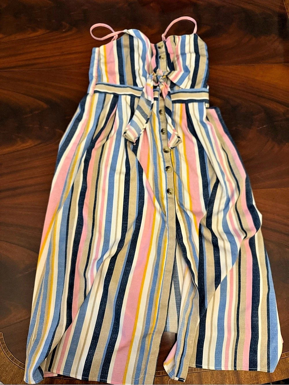 Stylehouse Striped Maxi tie waist Dress Blue & Pink